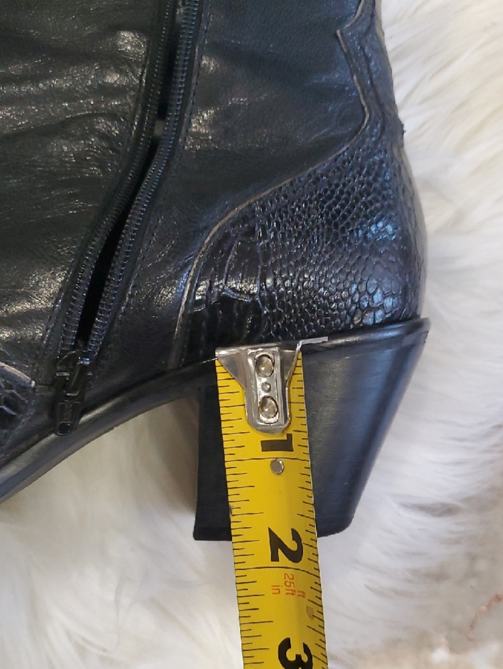 Franco Sarto Black Pointed Leather Ankle Booties with Embossed Toe - Picture 10 of 14
